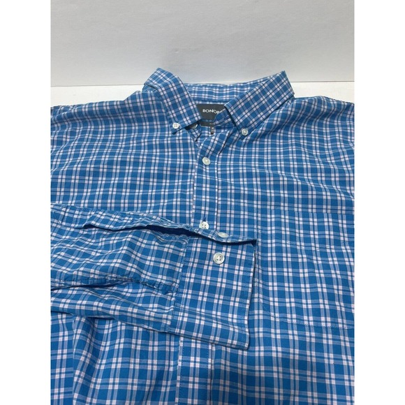 Bonobos Mens 2XL Shirt Long Sleeve Button-Down Checked‎ Blue 100% Cotton - Picture 1 of 6